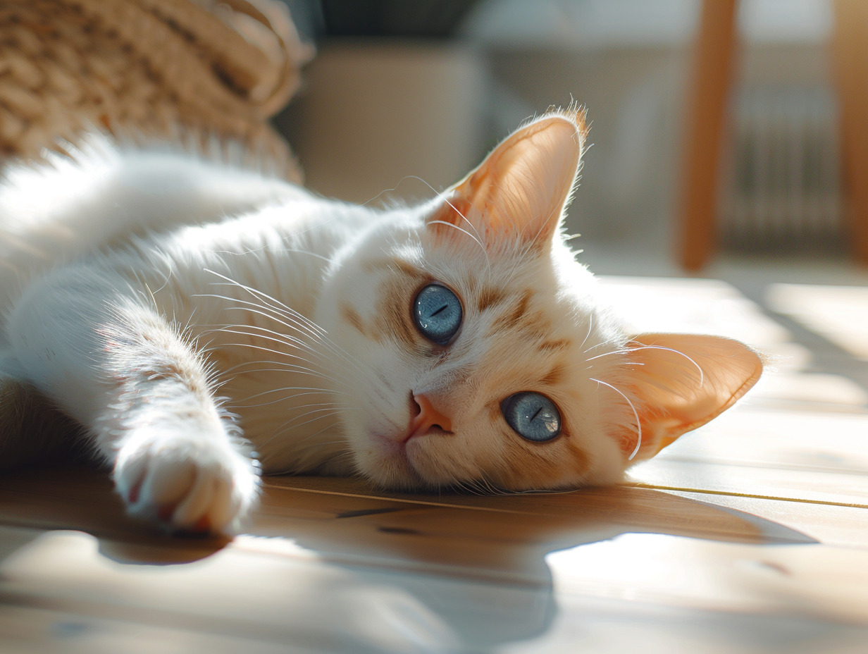 chat blanc aux yeux bleus